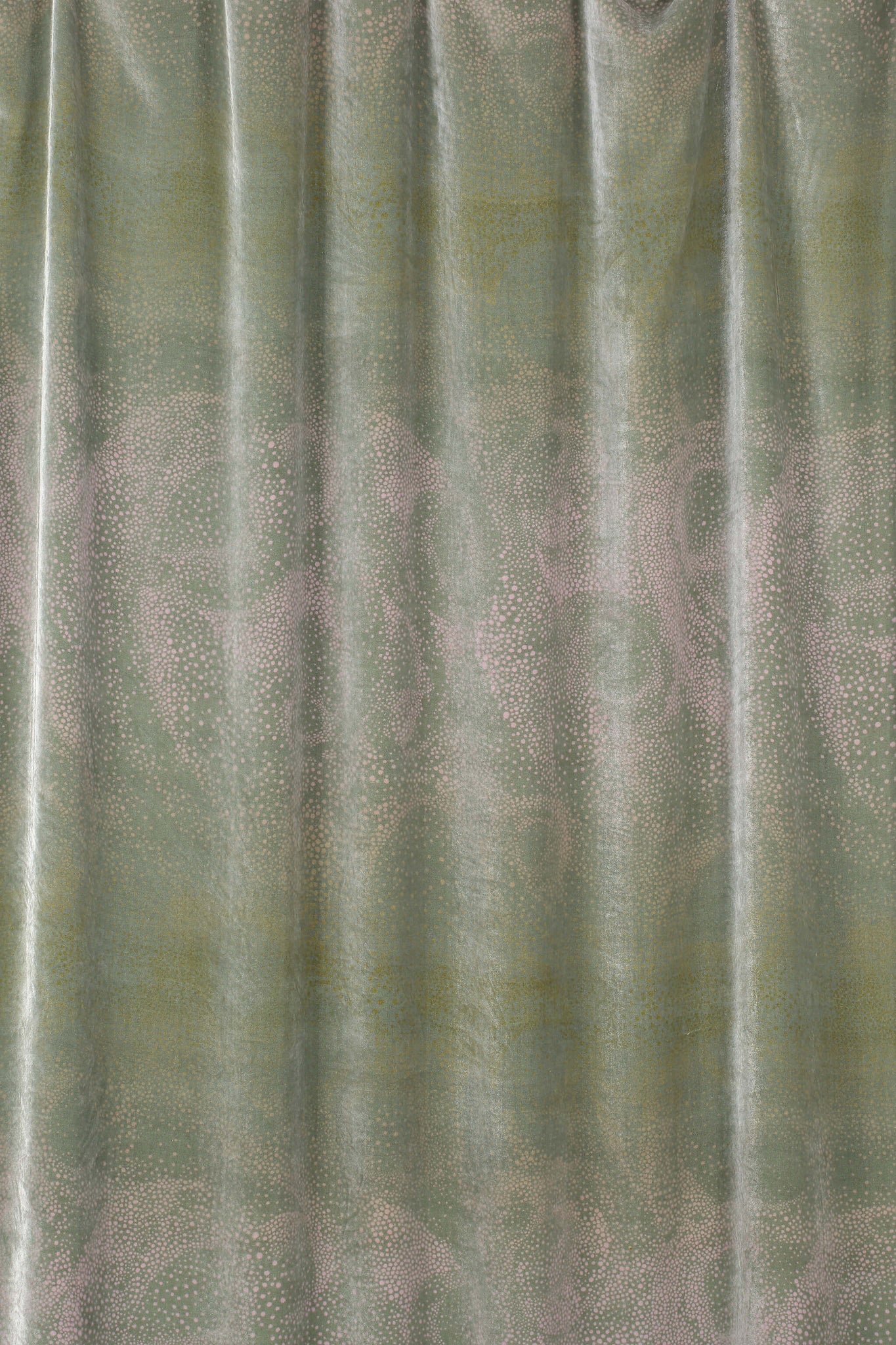 Aurora olive and pink design silk velvet fabric by GvE&Co hanging (Georgina von Etzdorf)