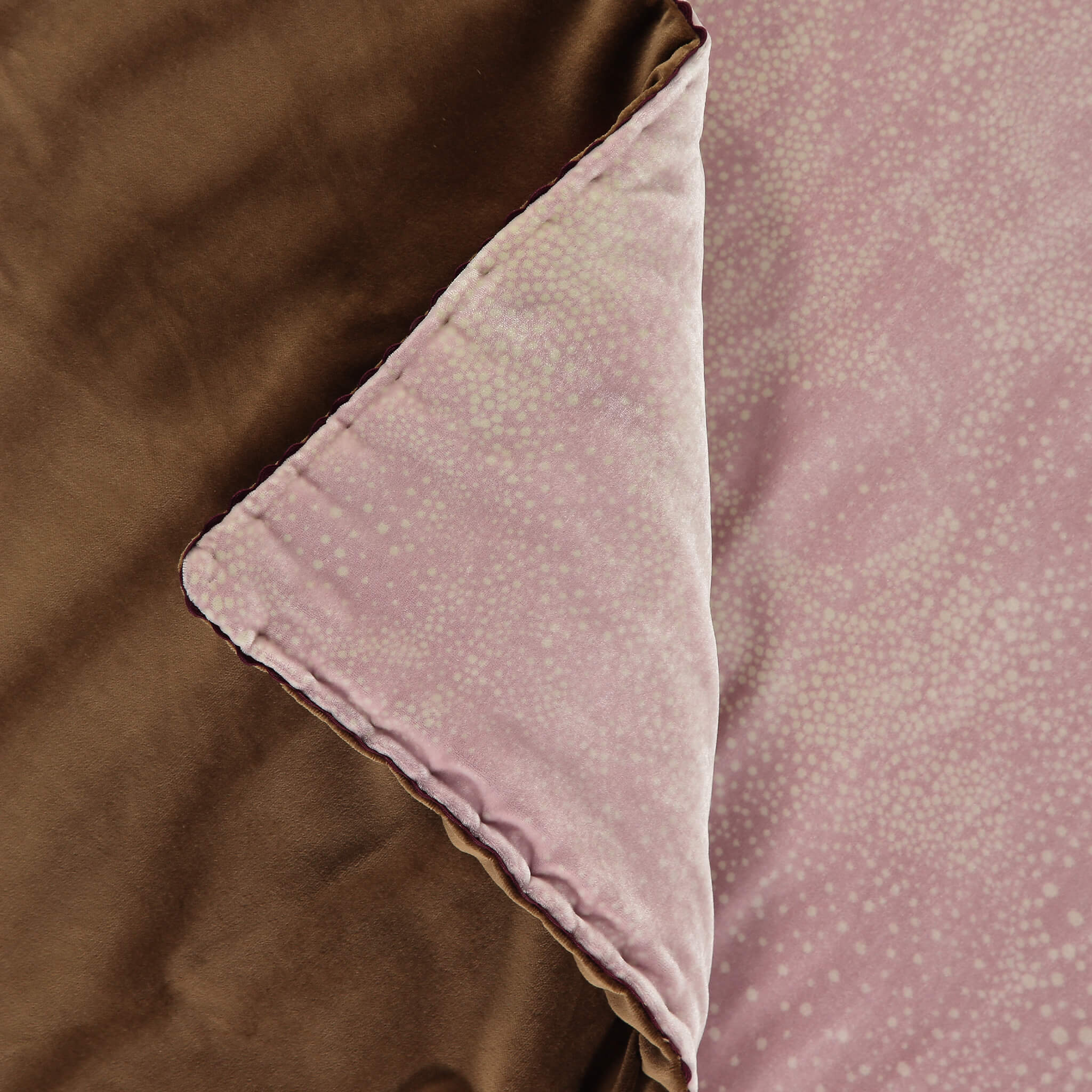 Aurora design dusty pink silk velvet cotton velvet backed throw close up by GvE&Co