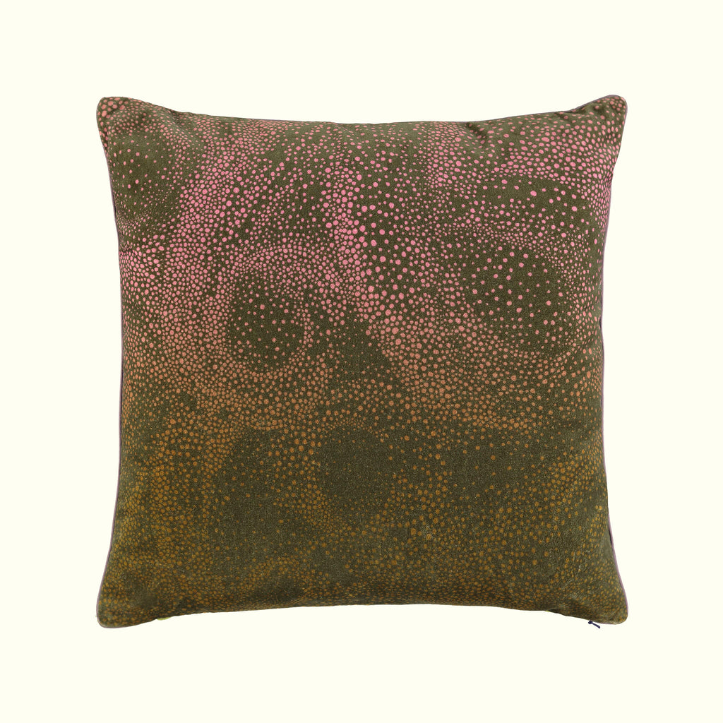 Aurora olive and pink design in cotton velvet cushion 46 cm by GvE&Co (Georgina von Etzdorf)