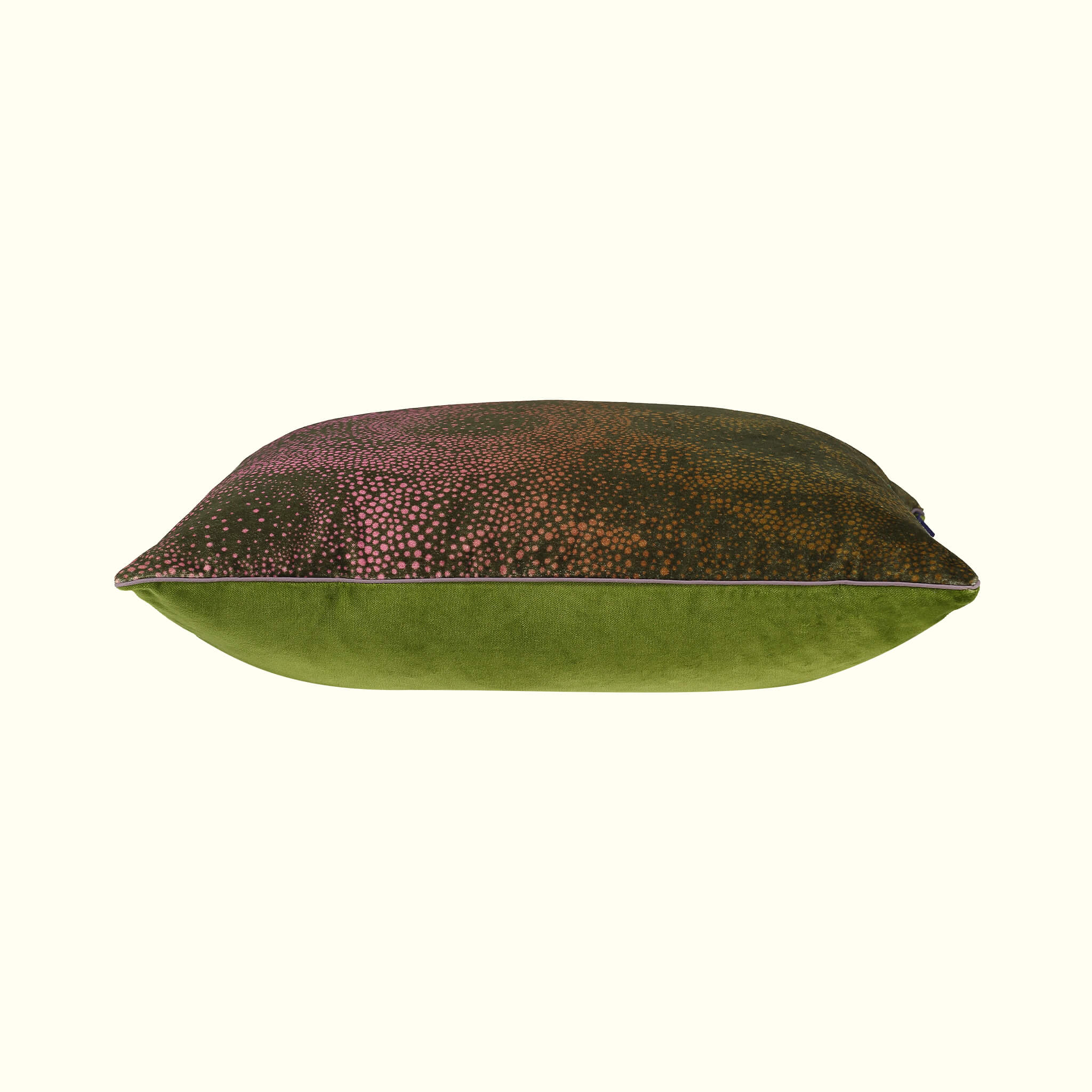 Aurora olive and pink design in cotton velvet with veldt back sideways view by GvE&Co
