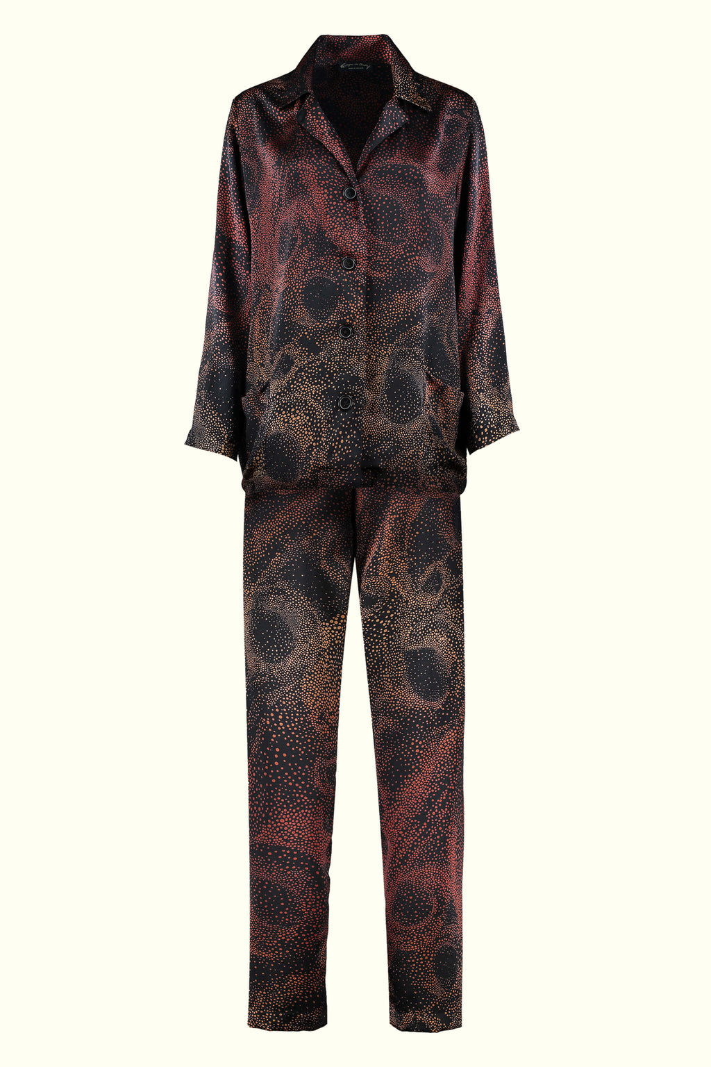 Aurora Black and Red textile design Pyjamas set Pearl Satin Silk - by GvE&Co (Georgina von Etzdorf and co)