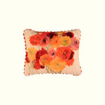 Ranunculus cream and scarlet in cotton velvet travel cushion - GvE&Co
