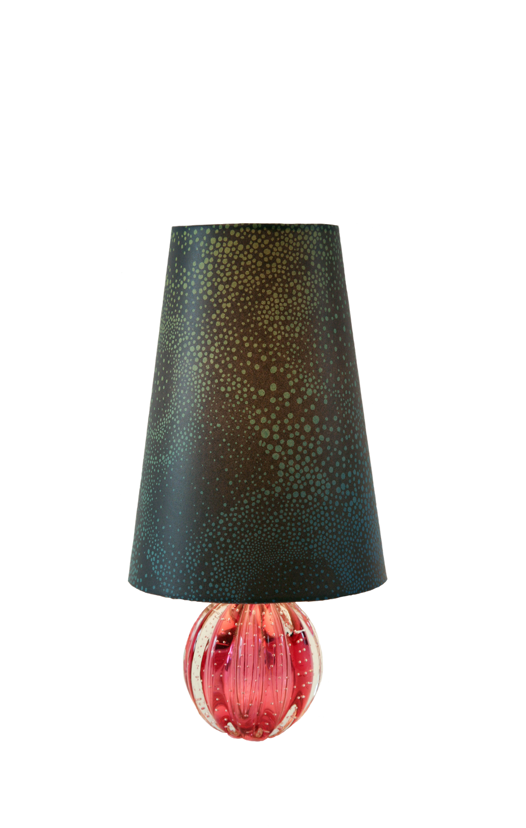 Aurora navy and gold paper large cone lampshade with a lamp stand (not for sale) by Georgina von Etzdorf