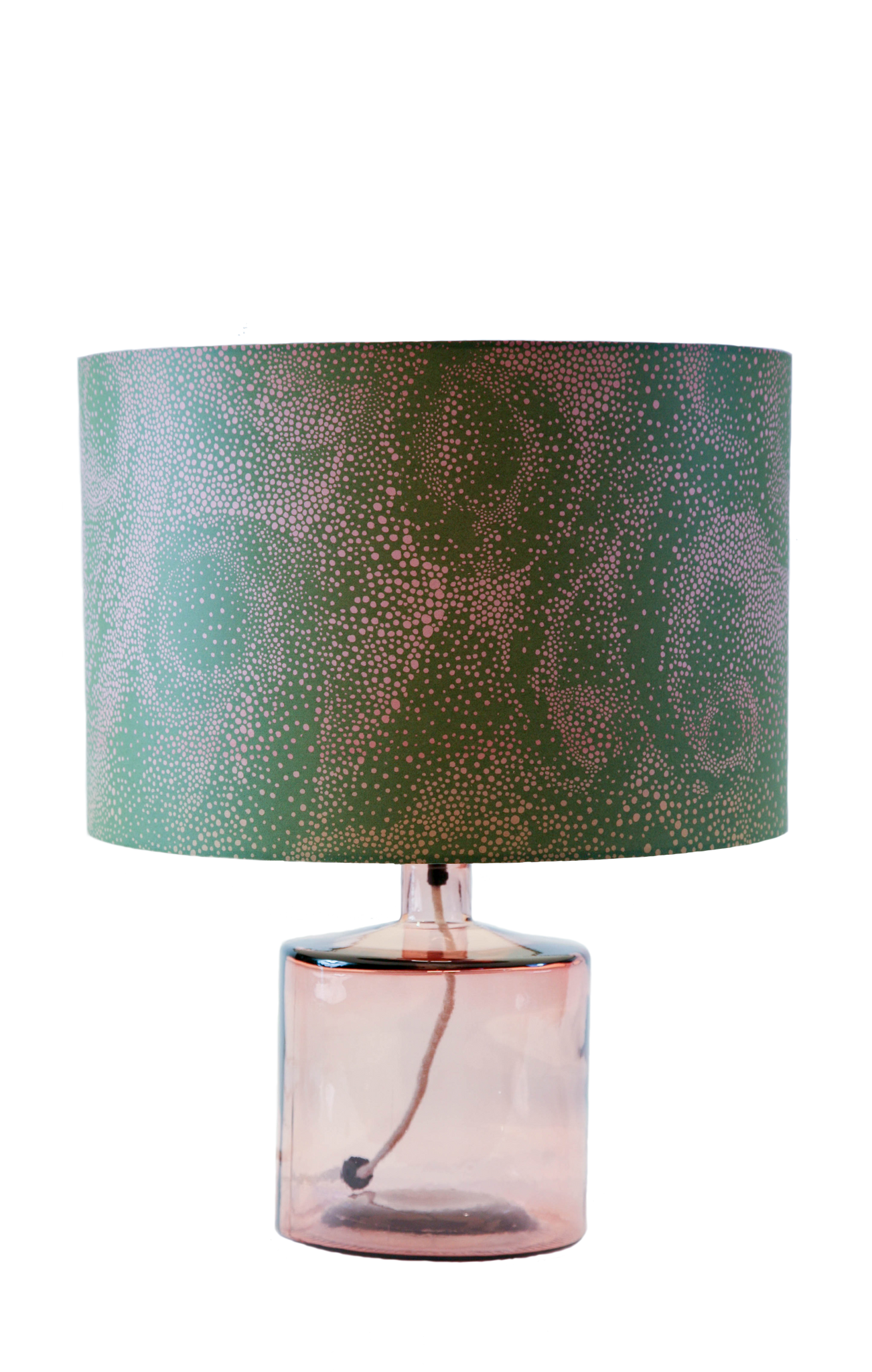 Aurora olive pink paper large drum lampshade with lamp stand (not for sale) by GvE&Co